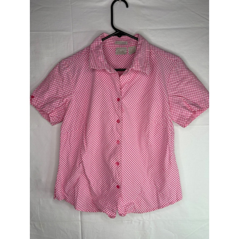 Fiorlini International Pink Gingham Short Sleeve Button Down Shirt Stretch Med